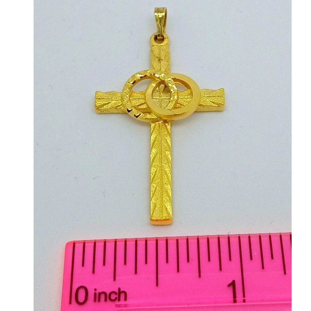 Karatbond Vintage Y2K Gold Textured Cross Pendant Interlocking Wedding Rings USA